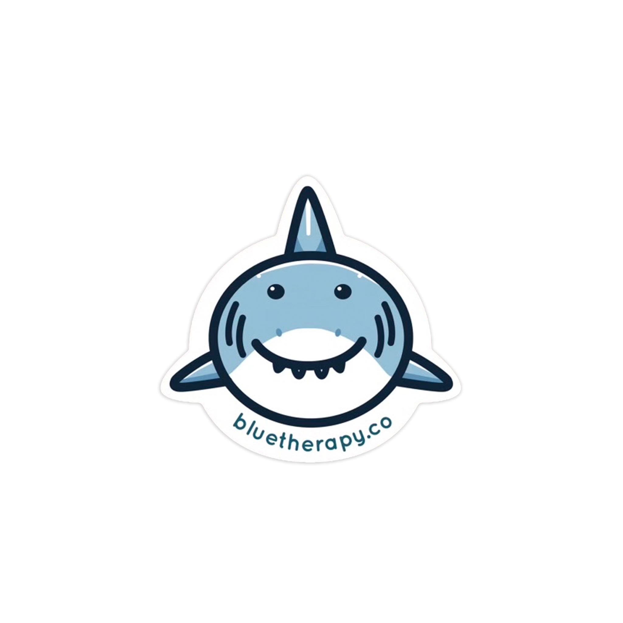 BlueTherapy 'Sharkie' great white shark sticker in gray blue, with website address in arced text